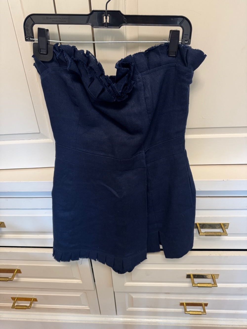 Alexis Navy Blue Strapless Mini Dress with Raw Edge Hem